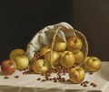 Still Life Yellow Apples And Chestnuts Spilling From A Basket - John Francis