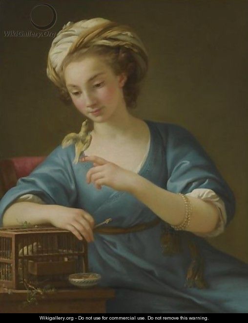 A Young Woman, Dressed A La Grecque, Holding A Canary On Her Outstretched Finger - Joseph-Marie Vien