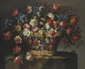 A Still Life With Carnations, Parrot Tulips, Roses, Iris, Daffodils, Morning Glory And Lillies Of The Valley - Juan De Arellano