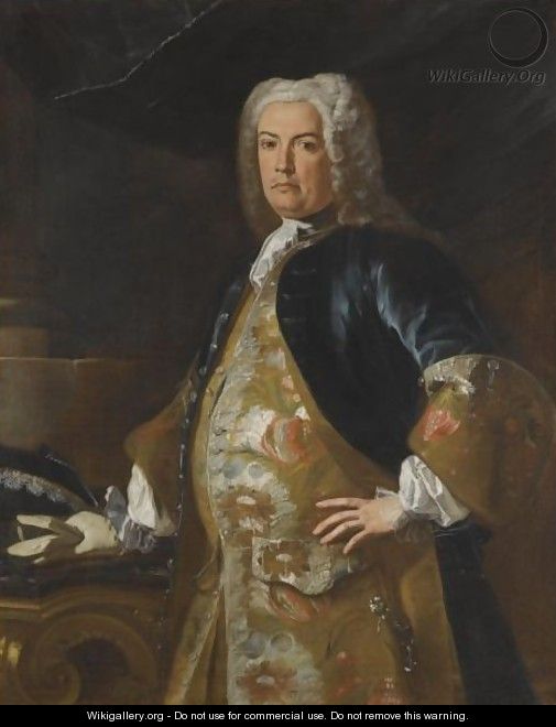 Portrait Of A Nobleman, Three-Quarter Length, Leaning His Gloved Right Hand On A Console Table - Francesco Solimena