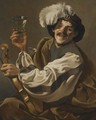 A Jovial Violinist Holding A Glass Of Wine - Hendrick Terbrugghen