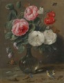 Still Life Of Roses In A Glass Vase With Numerous Insects, Including Butterflies - Jan van Kessel