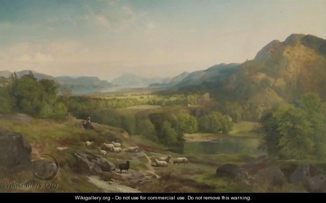 Shepherdess Watching Her Flock - Thomas Moran