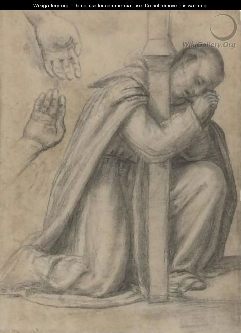 Study Of A Dominican Kneeling In Prayer At The Foot Of A Cross, And Separate Studies Of Hands - Fra Paolino