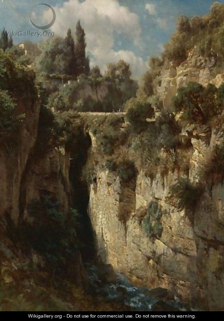 Mountainous Landscape With Waterfall - Johann Gottfried Steffan