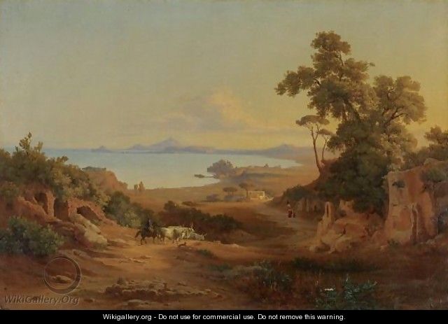 View Of The Gulf Of Pozzuoli With Peasants And Animals - Johann Jakob Frey