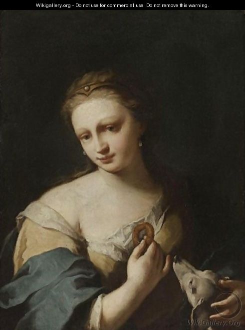 Portrait Of A Girl With A Dog - Domenico Maggiotto