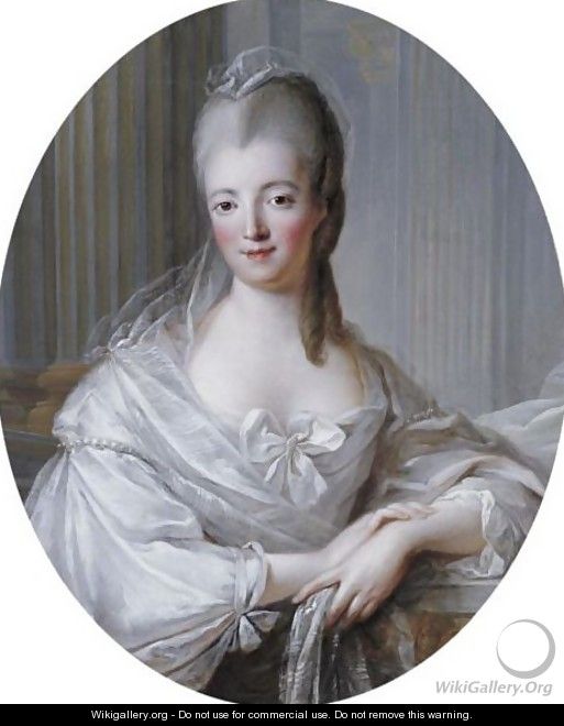 Portrait Of A Young Woman, Half-Length, Wearing A White Dress With A Large Bow - Francois-Hubert Drouais