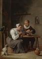 Interior With A Man And Woman Seated At A Table, The Woman Lighting A Pipe - (after) David The Younger Teniers