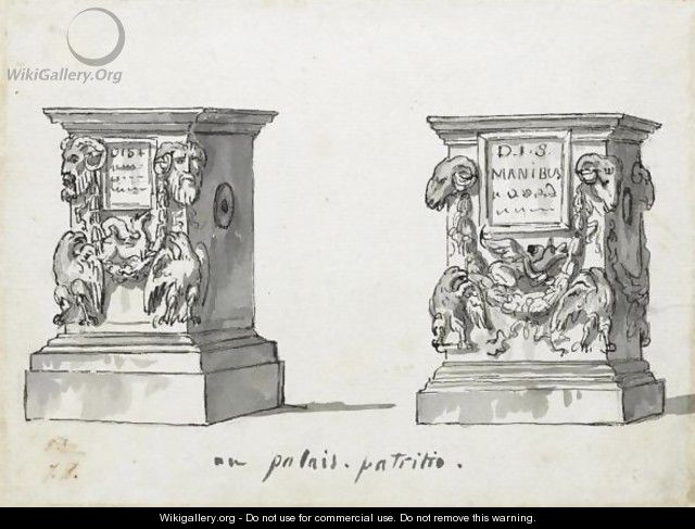 Two Roman Altars With The Epitaphs D.I.S Manibus - Jacques Louis David