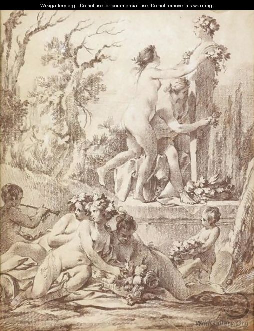 A Bacchanale Naked Nymphs Decorating A Herm - Jean-Baptiste-Marie Pierre