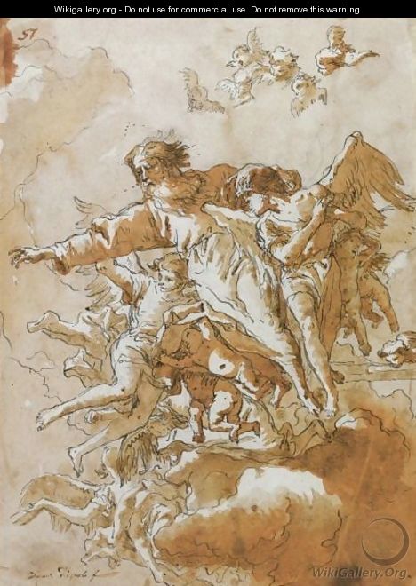 God The Father In The Clouds Supported By Angels And Putti - Giovanni Domenico Tiepolo