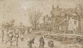 Skaters On A Frozen River - Esaias Van De Velde