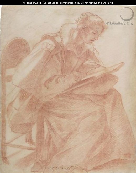 A Lady Seated, Sketching - (after) Lorenzo Lippi