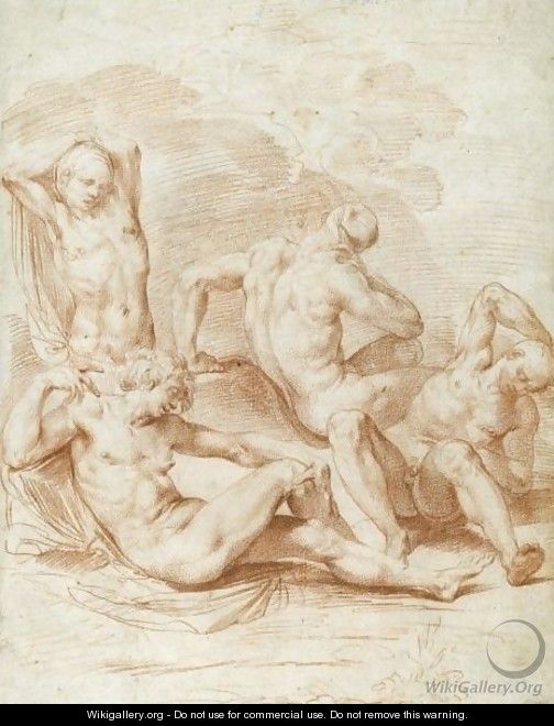 Four Male Nudes In A Landscape - Bernardino Cesari
