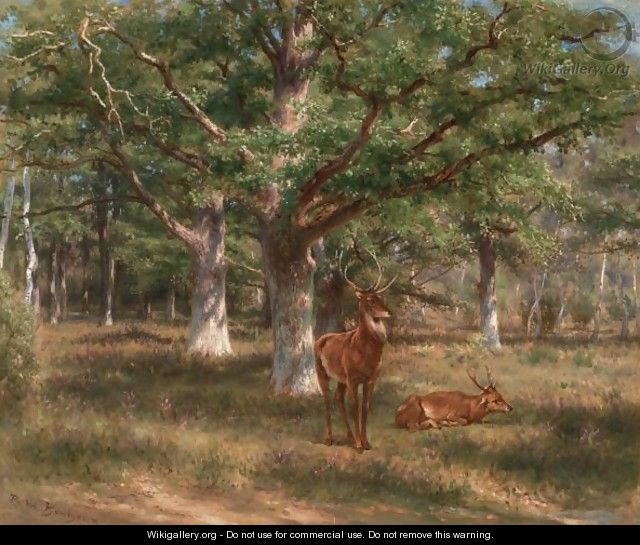 Two Deer In A Forest Glade - Rosa Bonheur