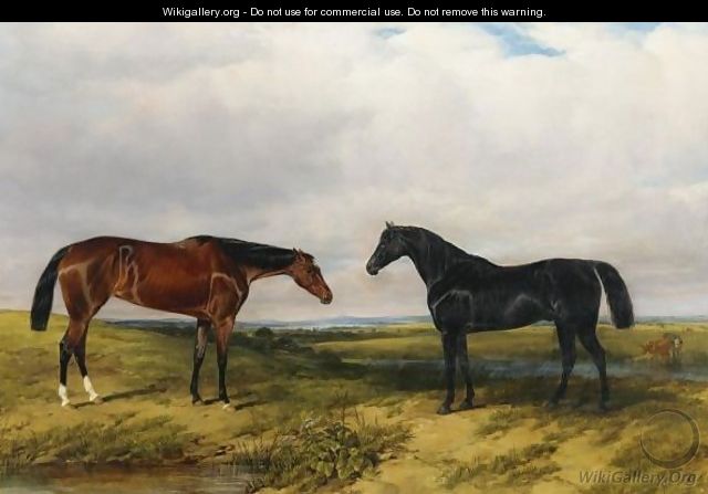 Two Horses In An Extensive Landscape - William Snr Luker