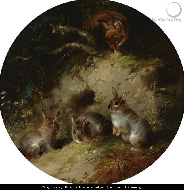 A Fox Stalking Three Rabbits - George Armfield