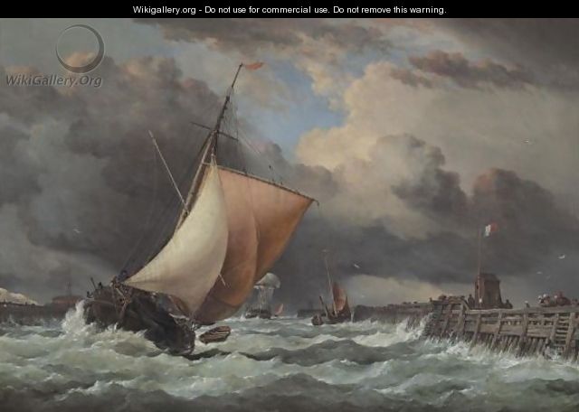 Calais Harbour, View Of Old Pier And Fort Rouge With Sloop Entering - Edward William Cooke