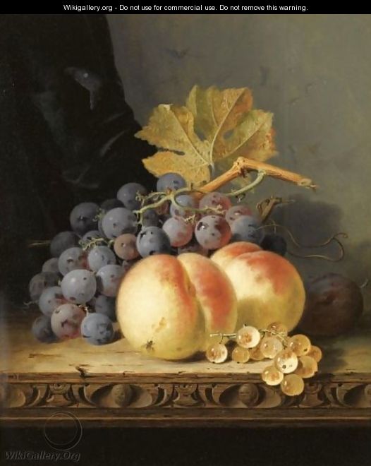 Still Life With Peaches, Grapes And Whitecurrants - Edward Ladell