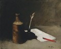 Still Life With Bottle, Inkpot And Letter - Germain Theodure Clement Ribot