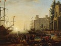 Bustling Port With The Villa Medici - (after) Claude Lorrain (Gellee)