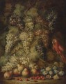 Still Life With Grapes And Parrot - (after) Abraham Brueghel