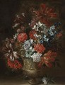 Still Life Of Tulips, Peonies, Narcissus And Other Flowers In A Sculpted Vase - (after) Pieter Casteels III