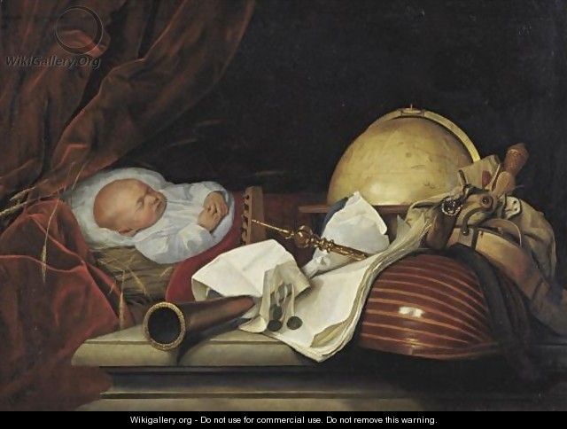 Still Life With A Sleeping Child, A Globe, Musical Instruments, And Other Musical Accoutrements - Dutch School