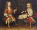 Portrait Of Two Children With Their Dog - Dutch School