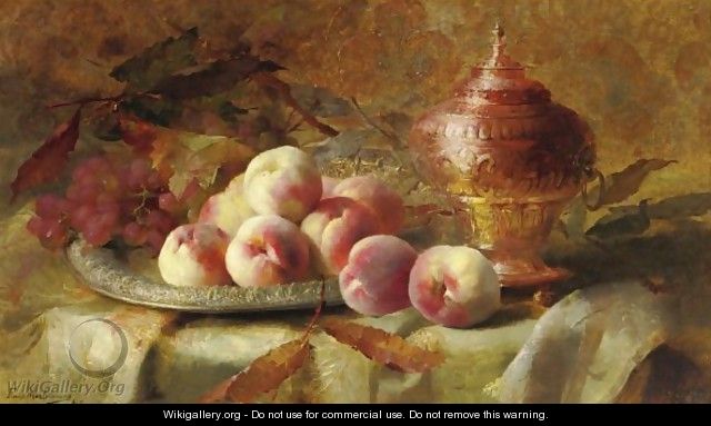 Still Life With Peaches And Tea Urn - Frans Mortelmans