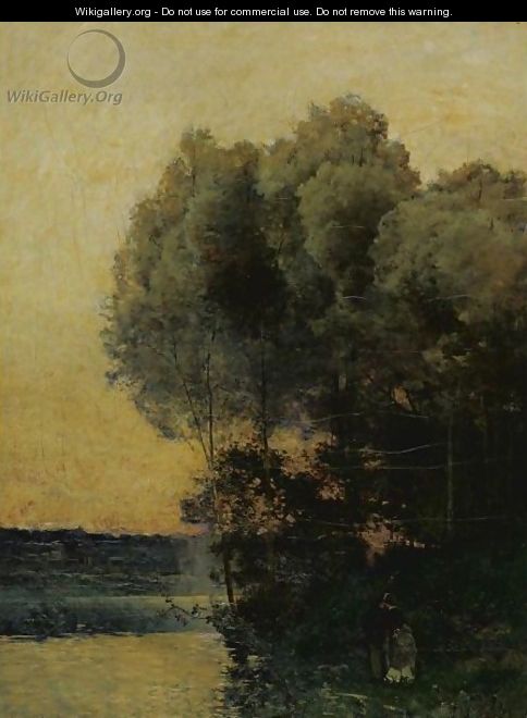 A Stroll Along The River Bank - Karl Pierre Daubigny