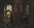 A Woman Seated By A Window With A Child In A Doorway - Pieter De Hooch