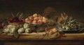 Still Life With Peaches In A Tazza, Hazelnuts On A Pewter Plate, Raspberries In A Basket, With Pears And A Squirrel On A Table - Frans Snyders