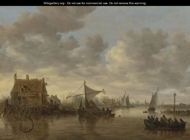 The Oude Wachthuis On The Kil Near Dordrecht With Small Ships And A Ferry - Jan van Goyen