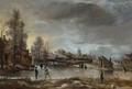 Winter Landscape With Kolf Players And Skaters On A Frozen Canal - Aert van der Neer