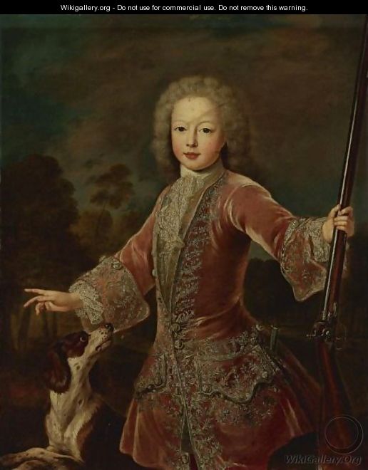 Portrait Of A Young Boy In A Hunting Jacket Holding A Musket - Pierre Gobert