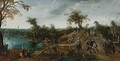 An Extensive Landscape With Princes Maurits And Frederik Hendrik Nassau In A Carriage And Other Elegant Travellers Passing a river - Adriaen Pietersz. Van De Venne