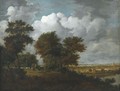 An Extensive Landscape With Figures And Sheep On A Path Through Woodland To The Left - Philips Koninck