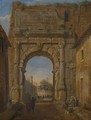 The Arch Of Titus With Figures Conversing In The Foreground - (after) Caspar Andriaans Van Wittel