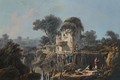 A Southern Landscape With Fishermen Near A Stone House Beside A River - Jean-Baptiste Pillement