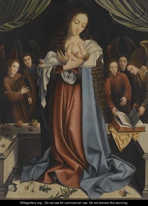 The Virgin And Child With Attendant Angels - (after) Bernard Van Orley