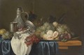 Still Life With Bunches Of Grapes, Peaches And Figs On A Pewter Dish - Alexander Coosemans