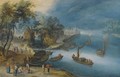 A Fluvial Landscape With Fishermen Unloading Their Catch - (after) Jan The Elder Brueghel