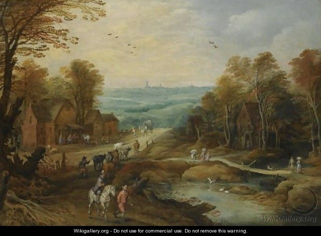 An Autumn Landscape With Travellers And Herdsmen On A Path, A Country Inn Beyond - Joos or Josse de, The Younger Momper