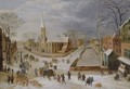 An Urban Winter Landscape With A Farrow Of Pigs In The Foreground - (after) Joos Or Josse De, The Younger Momper