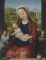 The Virgin And Child Enthroned, Attended By Angels Before An Open Window, An Extensive Fluvial Landscape Beyond - Adriaen Isenbrandt (Ysenbrandt)