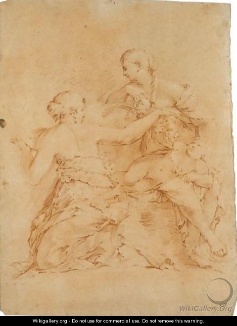 Two Female Figures And A Putto - Luca Giordano