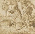 Three Men Bearing War Loot Up A Mountain Path - Francesco de