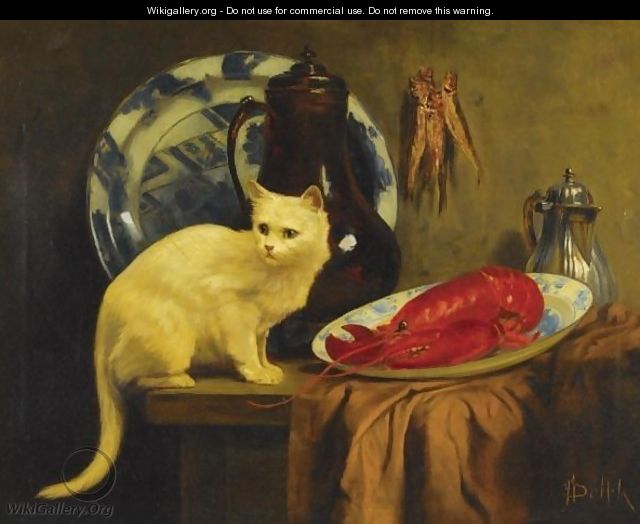 Still Life With Cat And Lobster - John Henry Dolph
